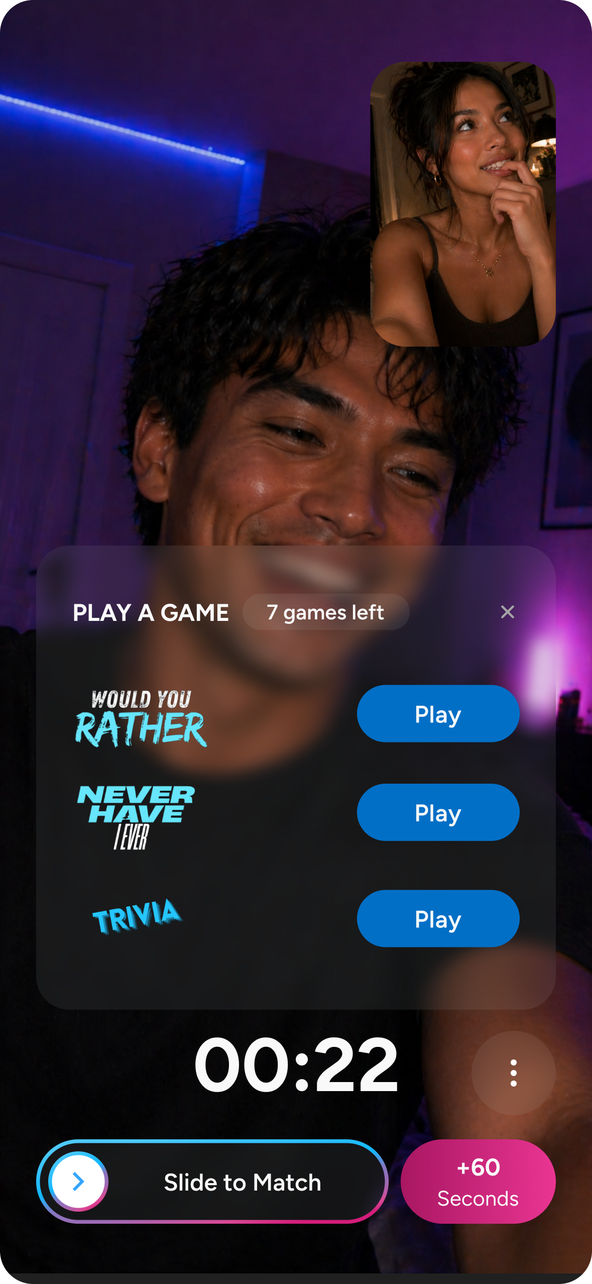 Avana in-call games — Would You Rather, Never Have I Ever, Trivia